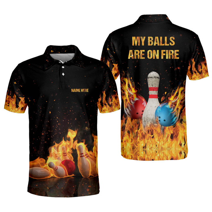Personalized Flame Bowling Shirts My Balls Are On Fire Bowling Shirts For Men Custom Bowling Team Shirts Short Sleeve Polo Shirts BOWLING-013 - 1