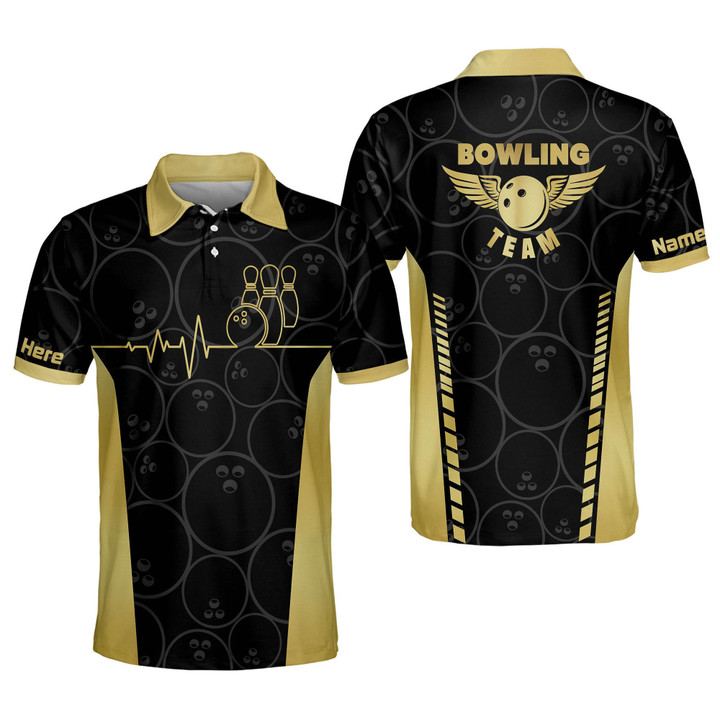 Custom Bowling Shirt for Men Retro Bowling Polo Shirts Short Sleeve Yellow Shirt Funny Bowling Team Polo BOWLING-018 - 1