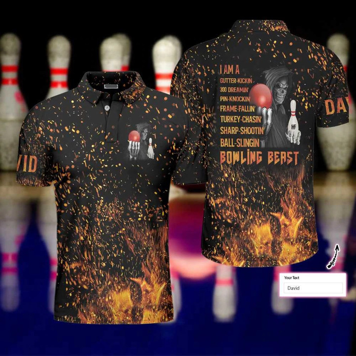 I am a Bowling Beast Flame Pattern 3D Polo Shirt - 2