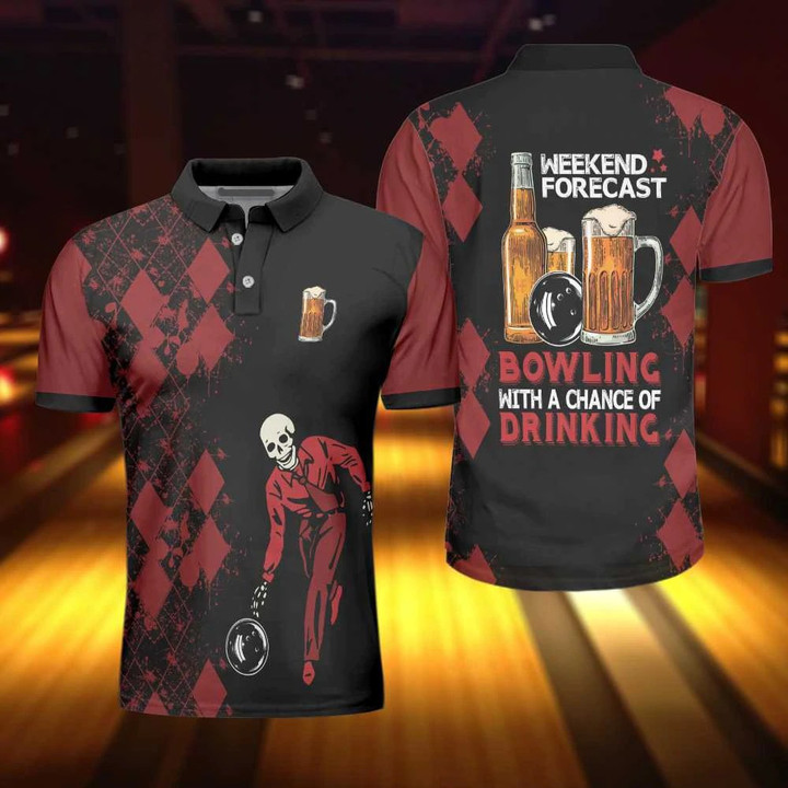 Bowling With A Chance Of Drinking Red And Black 3D Polo Shirt - 2