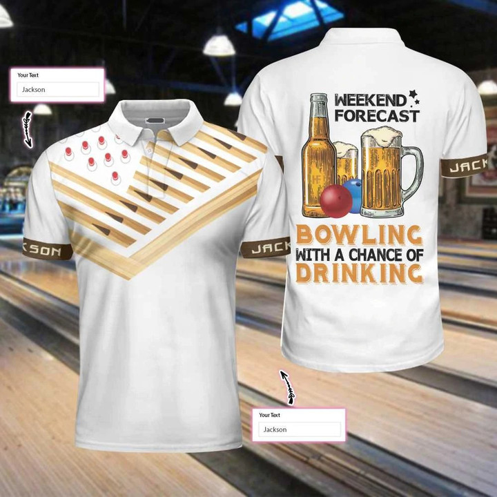 Personalized Name Bowling Weekend Forecast Bowling With Drinking 3D Polo Shirt - 2
