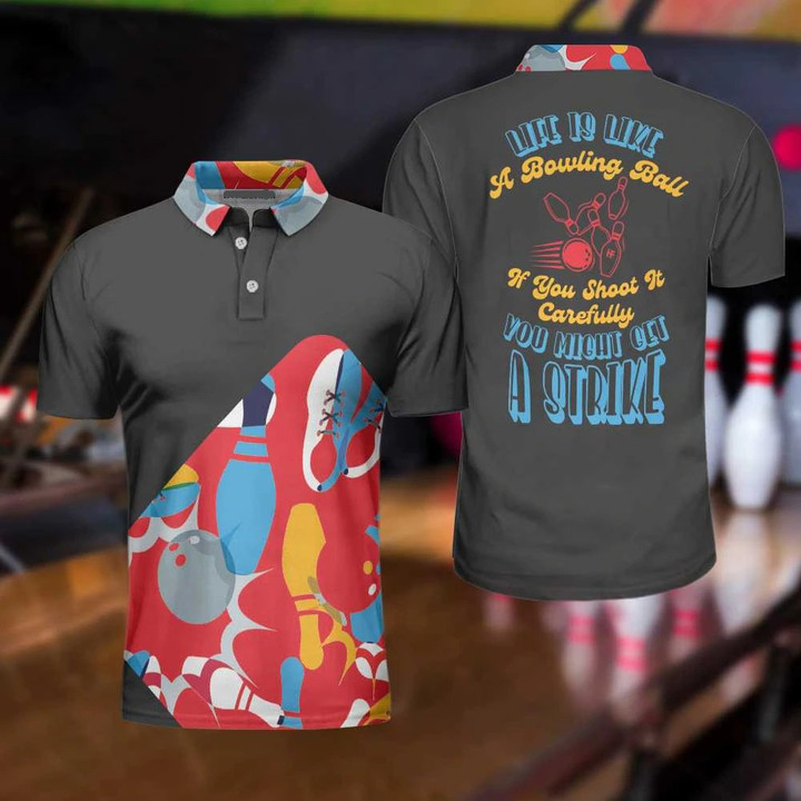 Bowling Life Is Like A Bowling Ball Colorful Pin 3D Polo Shirt - 2