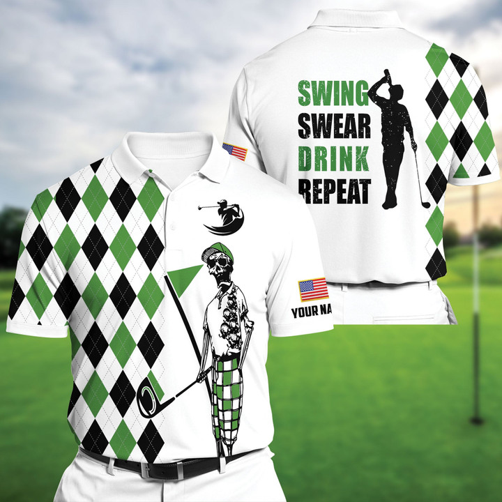 Golf Polo Shirt Premium Unique Golf Skull Green Golf Polo Shirts Multicolor Personalized Golf Shirt Patriotic Golf Shirt For Men