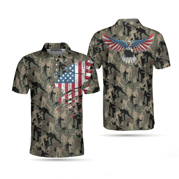 Patriotic Bowler Bowling US Flag Camo Pattern 3D Polo Shirt - 2