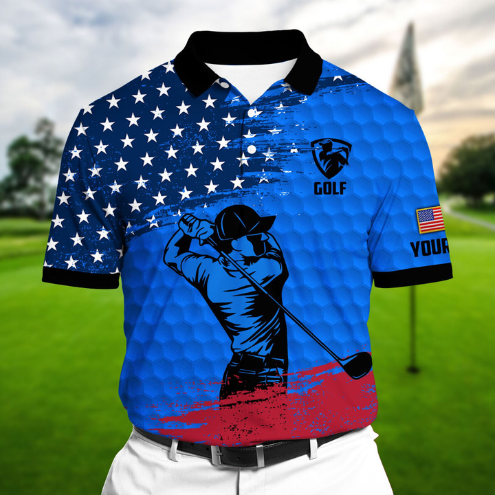 Golf Polo Shirt Premium Vintage US Flag Cool Golf Polo Shirts Multicolor Personalized Golf Shirt Patriotic Golf Shirt For Men