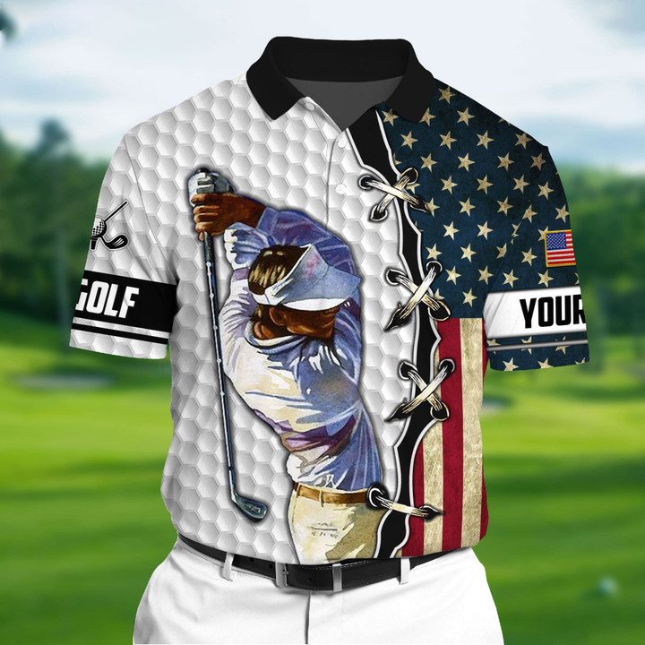 Golf Polo Shirt Unique Cool American Golfer 3D Polo Shirts Multicolor Personalized Golf Shirt Patriotic Golf Shirt For Men
