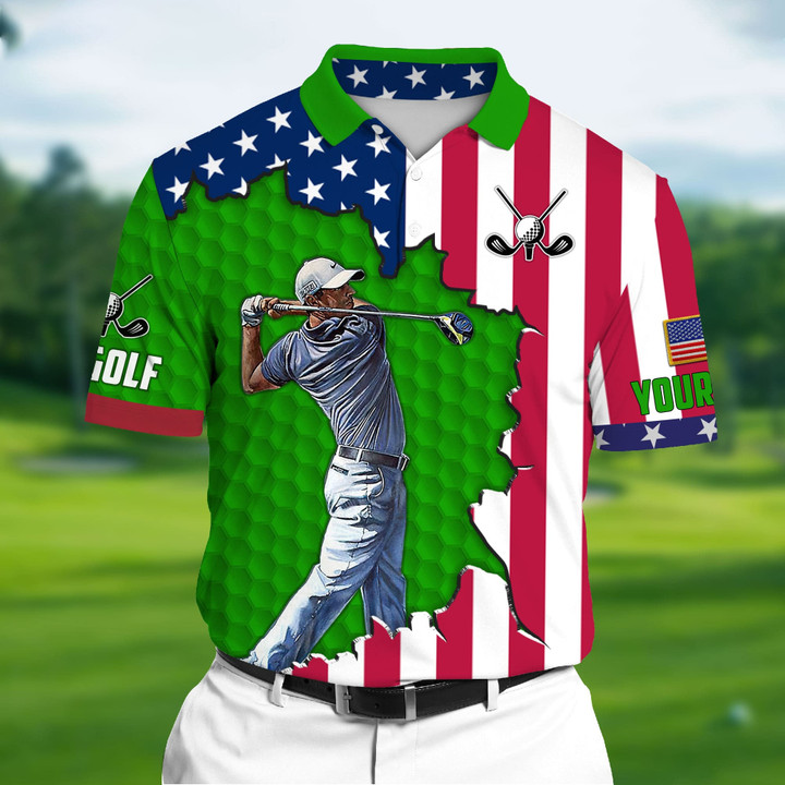 Golf Polo Shirt The Unique Cracked Golf 3D Polo For Lovers Multicolor Personalized Golf Shirt Patriotic Golf Shirt For Men