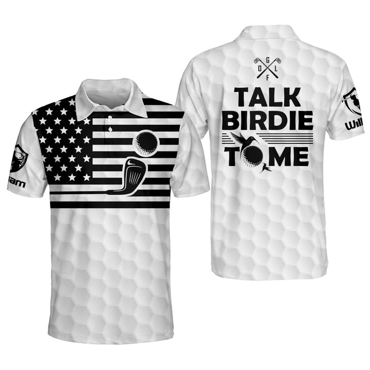 Personalized Funny Golf Shirts for Men Talk Birdie To Me America Flag Mens Golf Shirts Dry Fit Short Sleeve GOLF-212 - 1