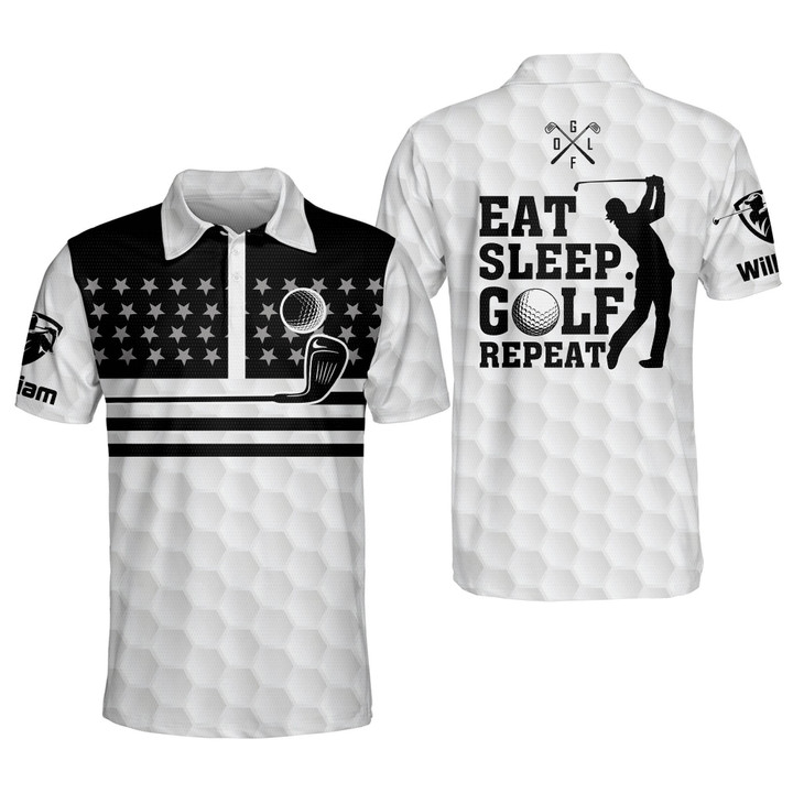 Personalized Crazy Golf Shirts for Men Eat Sleep Golf Repeat American Flag Mens Golf Shirts Dry Fit Short Sleeve GOLF-215 - 1