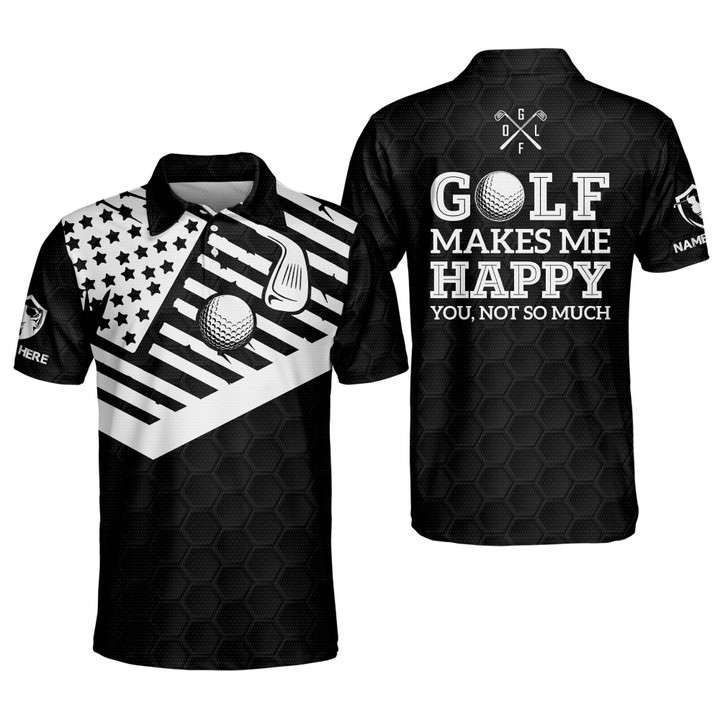 Personalized Funny Golf Shirts for Men Golf Makes Me Happy Mens Golf Shirts Dry Fit Short Sleeve Polos GOLF-203 - 1