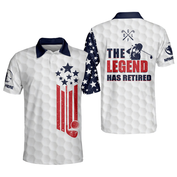 Personalized Crazy Golf Polo Shirts for Men The Legend Has Retired Mens Golf Shirts Patriotic Golf Polos For Men GOLF-217 - 1