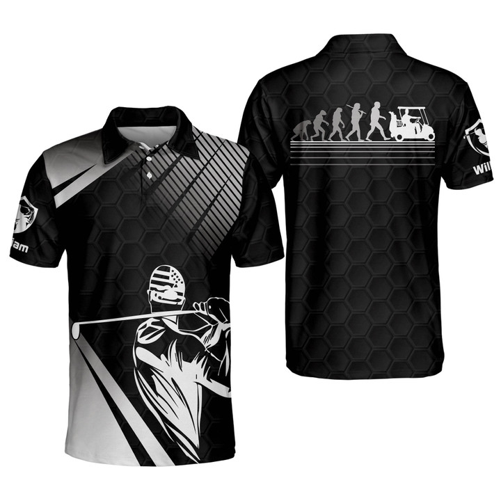 Custom Funny Golf Shirts for Men Evolution Golf Cart Mens Golf Shirts Dry Fit Short Sleeve Polo Crazy Golf Shirts for Men GOLF-266 - 1