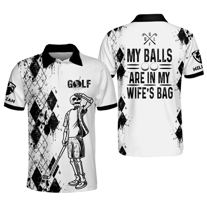 Personalized Funny Golf Polo Shirts for Men My Balls Are In My Wifes Bag Mens Skull Golf Shirts Short Sleeve GOLF-029 - 1