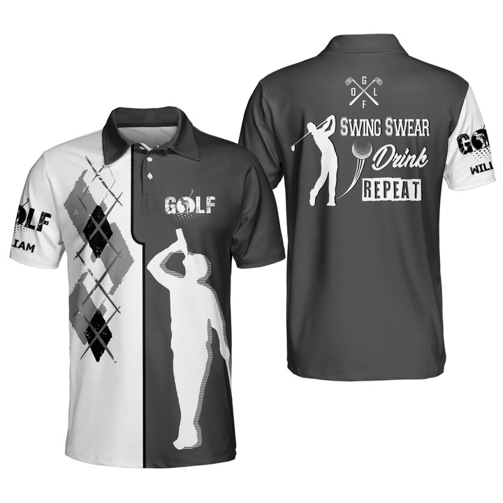 Personalized Funny Golf Shirt for Men Swing Swear Drink Beer Repeat Lightweight Short Sleeve Polo Shirts for Men GOLF-149 - 1
