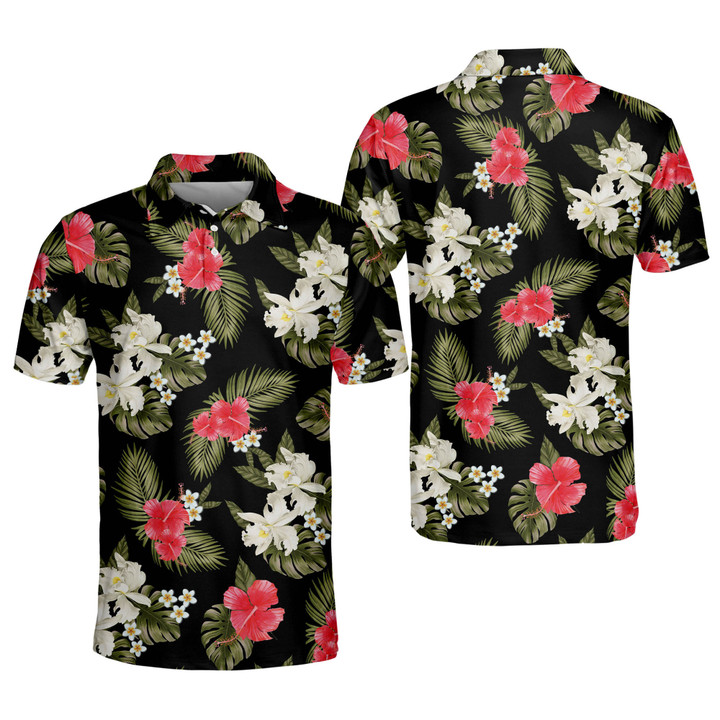 Floral Golf Polo Shirts Tropical Golf Shirts for Men Mens Tropical Shirts Short Sleeve Floral Shirts Dry Fit GOLF-258 - 1