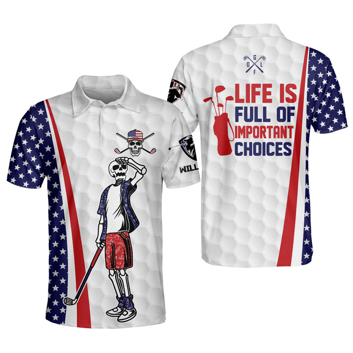 Personalized Patriotic Golf Polo For Men American Flag Golf Polo Skull Golfer Mens Golf Shirts Polos GOLF-209 - 1