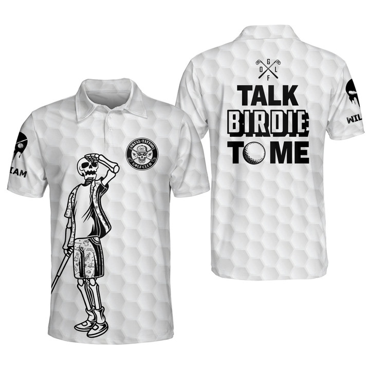 Personalized Funny Golf Shirts for Men Skull Talk Birdie To Me Mens Golf Shirts Dry Fit Short Sleeve Polo GOLF-031 - 1