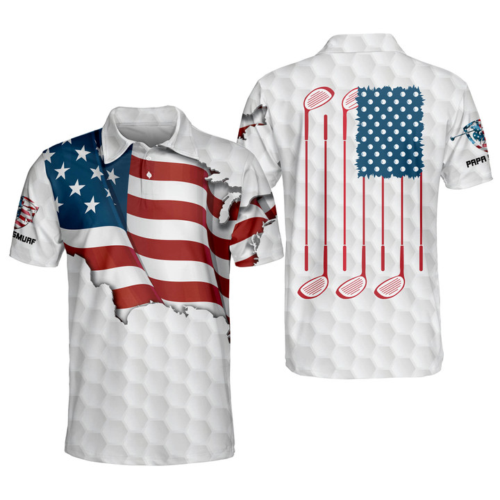 Personalized Funny Golf Polo Shirt for Men Proud Golf American Flag Polo Shirt 3D Patriotic Mens Golf Polo GOLF-032 - 1
