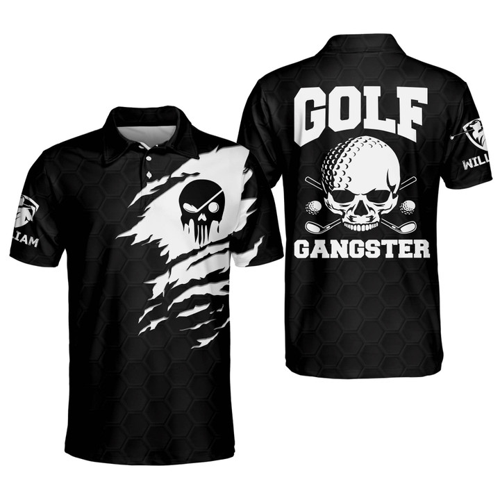 Personalized 3D Funny Golf Polo Shirts for Men Mens Skull Golf Gangster Shirts Short Sleeve Lightweight Dry Fit Golf Polos GOLF-011 - 1