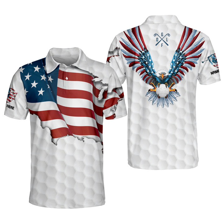 Personalized Funny Golf Polo Shirt for Men Proud Golf American Flag Polo Shirt 3D Patriotic Mens Golf Polo Shirts GOLF-099 - 1