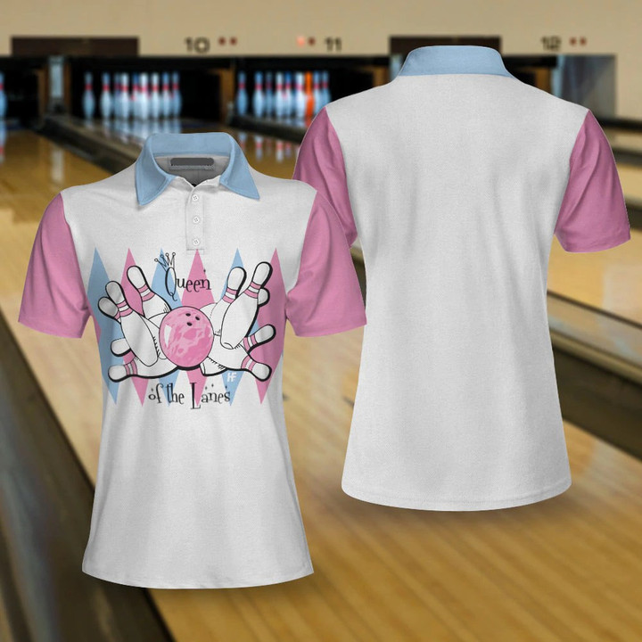 Bowling Queen Of The Lanes Pink And Blue 3D Polo Shirt - 2