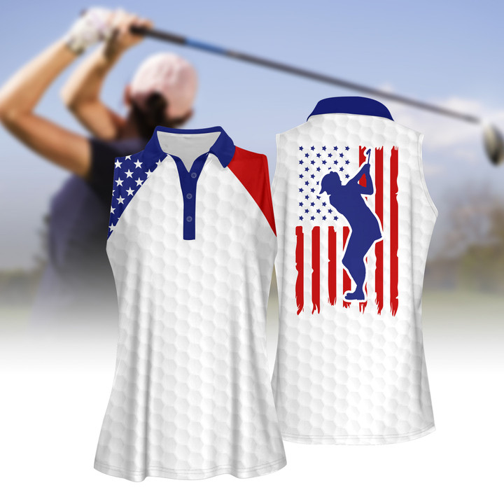 American Flag Golf Flag Addicted Women Short Sleeve Polo Shirt Sleeveless Polo Shirt
