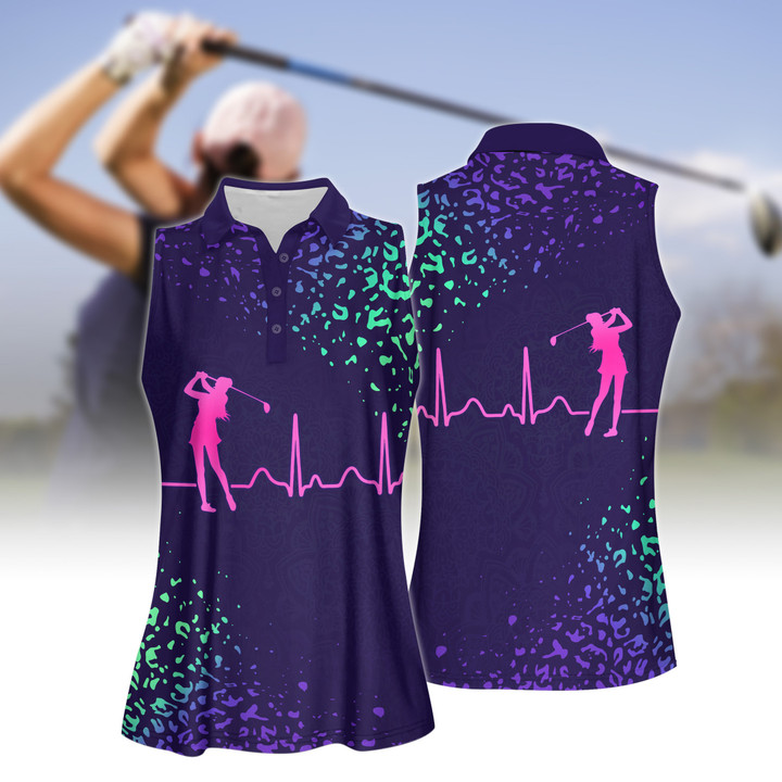 Gradient Leopard Golf Heart Beat Women Short Sleeve Polo Shirt Sleeveless Polo Shirt