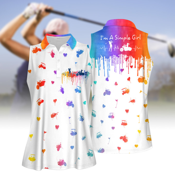 Simple Girl Loves Golf Motorcycle Watercolor Women Short Sleeve Polo Shirt Sleeveless Polo Shirt