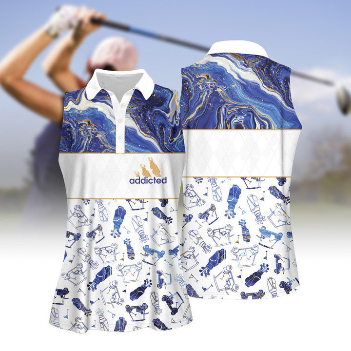 Blue Marble Seamless Golf Pattern Women Short Sleeve Polo Shirt Sleeveless Polo Shirt