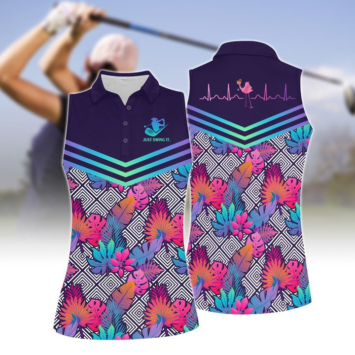 Heart Beat Flamingo Golf Women Short Sleeve Polo Shirt Sleeveless Polo Shirt
