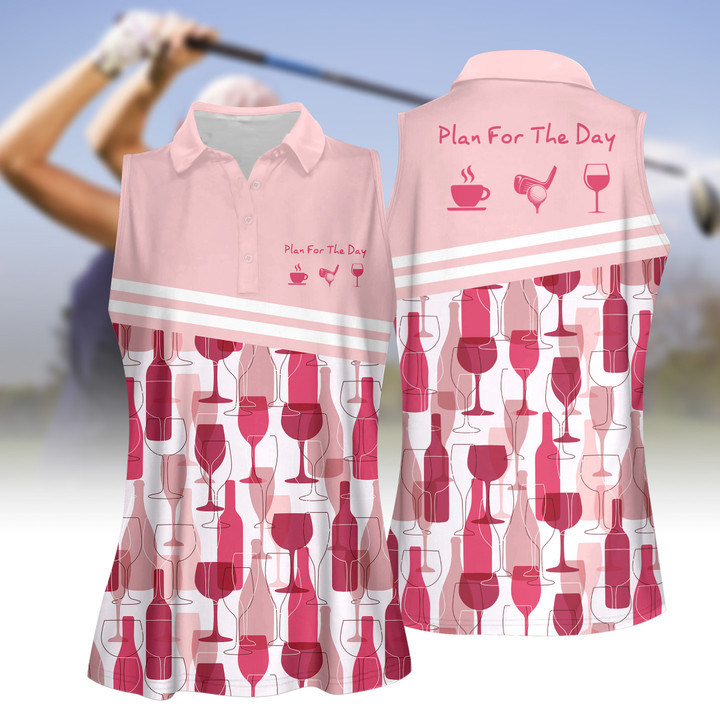 Plan For The Day Coffee Golf Wine Seamless Pattern Women Short Sleeve Polo Shirt Sleeveless Polo Shirt