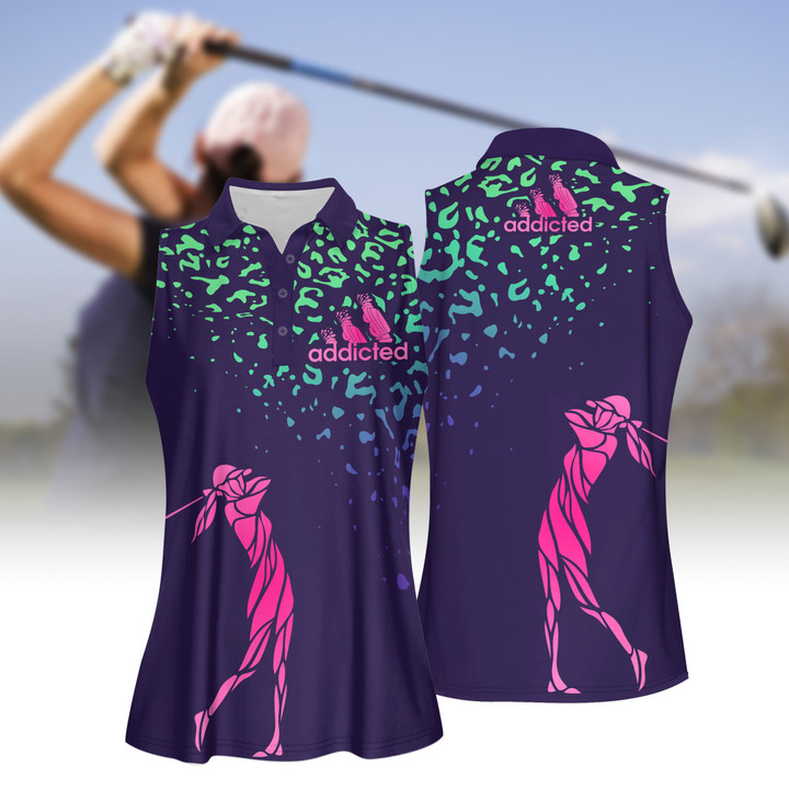 Gradient Women Golf Silhouette Leopard Women Short Sleeve Polo Shirt Sleeveless Polo Shirt