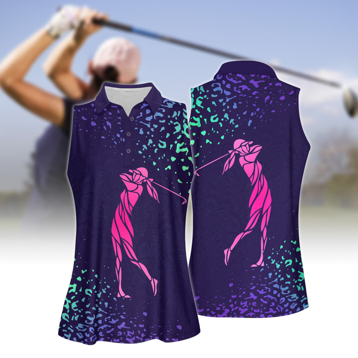 Mandala Gradient Women Golf Silhouette Leopard Women Short Sleeve Polo Shirt Sleeveless Polo Shirt