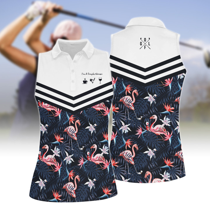 Im A Simple Women Flamingo Tropical Golf Women Short Sleeve Polo Shirt Sleeveless Polo Shirt