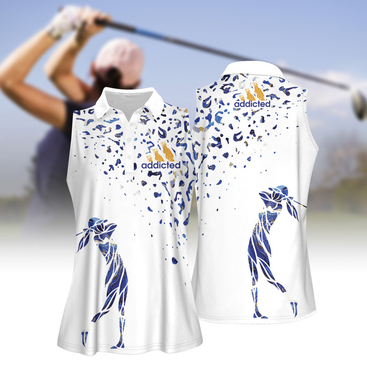 Blue Marble Women Golf Silhouette Leopard Women Short Sleeve Polo Shirt Sleeveless Polo Shirt