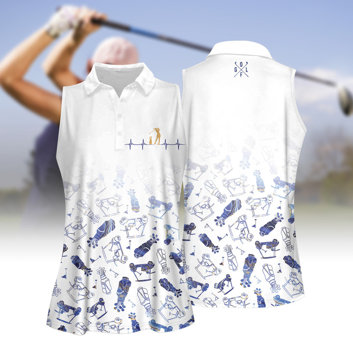Blue Marble Gradient Heart Beat Golf Women Short Sleeve Polo Shirt Sleeveless Polo Shirt