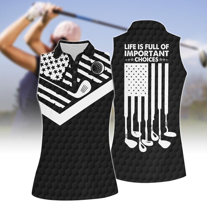 Life Is Full Of Important Choices American Flag Women Short Sleeve Polo Shirt Sleeveless Polo Shirt