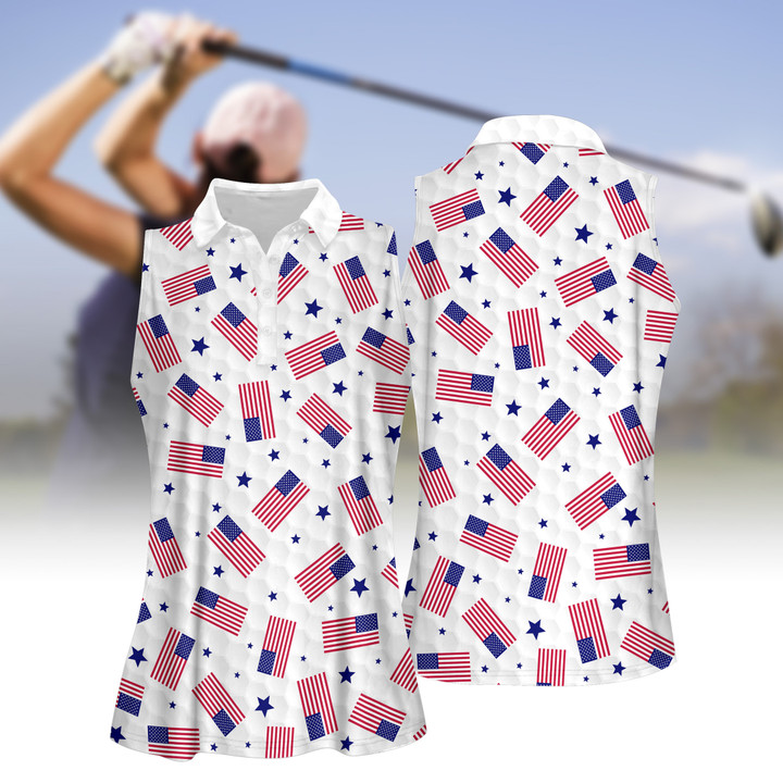 Golf Texture 4th Of July Seamless American Flag Women Short Sleeve Polo Shirt Sleeveless Polo Shirt