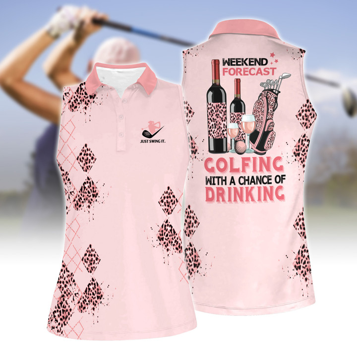 Weekend Forecast Golfing With A Chance Of Drinking V2 Women Short Sleeve Polo Shirt Sleeveless Polo Shirt