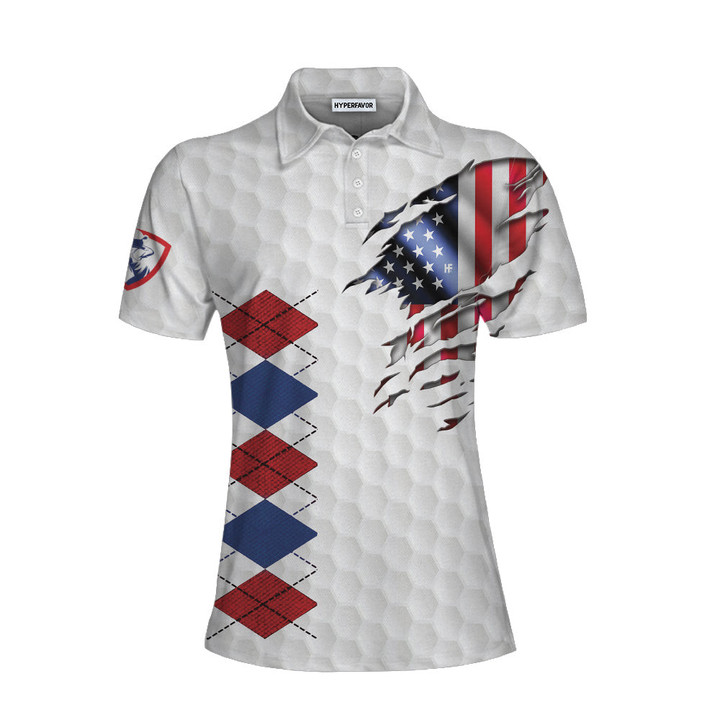 American Flag With Argyle Pattern Golf Short Sleeve Women Polo Shirt Best Female Golf Gift Idea - 1