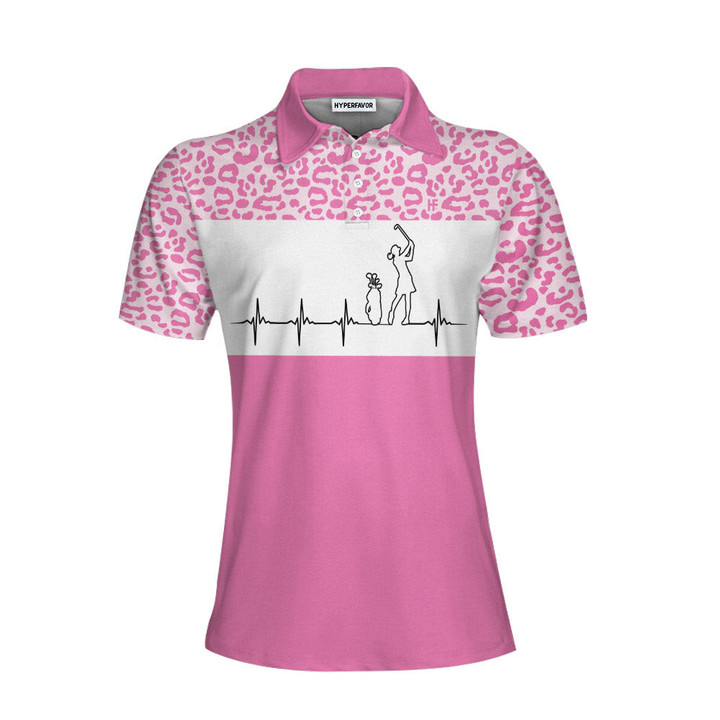 Pink Golfbeat Leopard Golf Short Sleeve Women Polo Shirt Heartbeat Golfing Polo Shirt For Ladies - 1