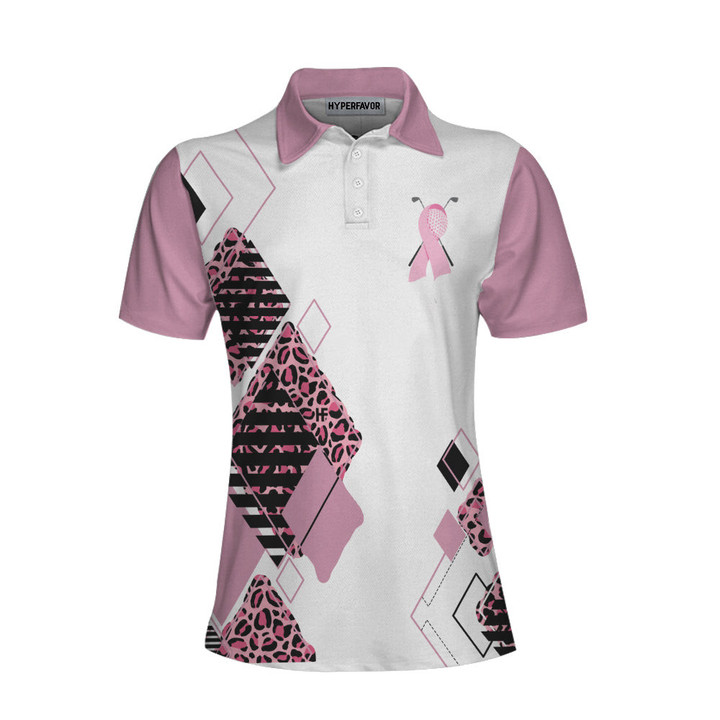 Golf Girl In October We Wear Pink Short Sleeve Women Polo Shirt White And Pink Breast Cancer Awareness Shirt - 1