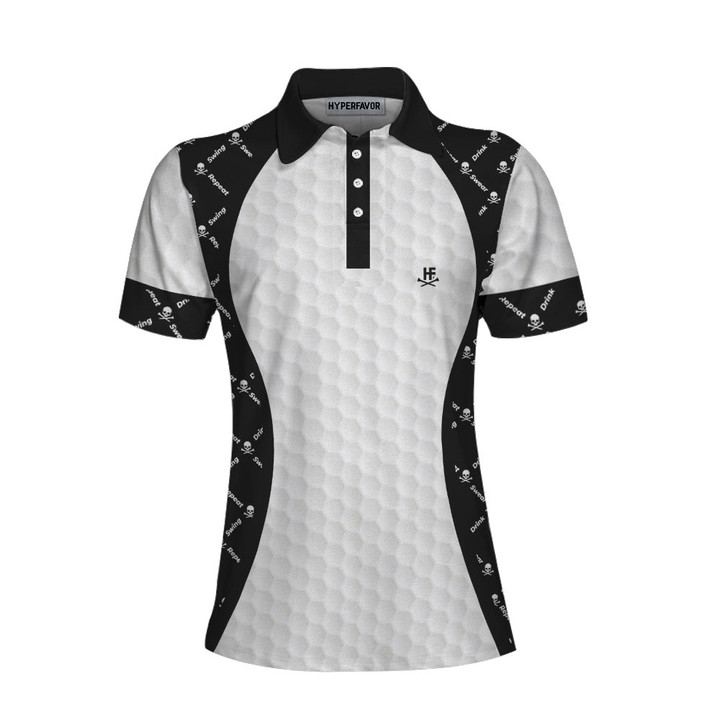 Swing Swear And Repeat With Skull Argyle Pattern Golf Short Sleeve Women Polo Shirt Basic Ladies Golfing Shirt - 1