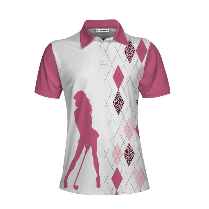 Talk Birdie To Me Short Sleeve Women Polo Shirt Best Pink Argyle And Leopard Pattern For Golf Ladies - 1