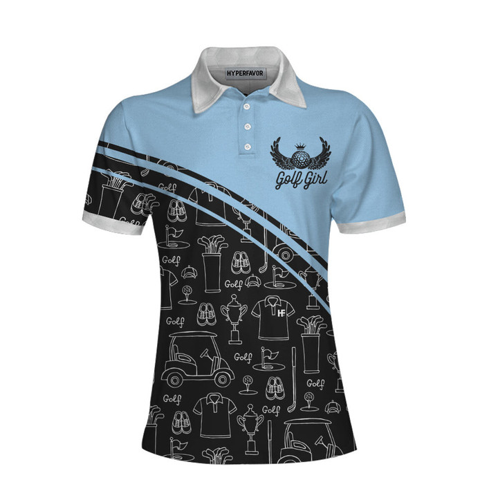 Golf Girl In Black And Blue Seamless Pattern Golf Short Sleeve Women Polo Shirt Cool Golf Shirt For Ladies - 1