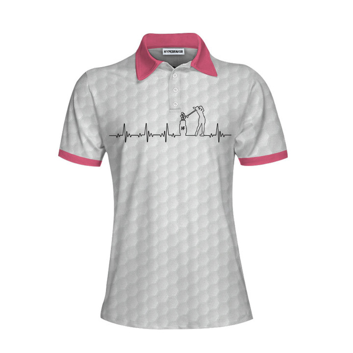 Heartbeat Golfer White And Pink Golf Short Sleeve Women Polo Shirt Golf Shirt For Ladies - 1