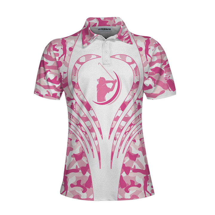 White Pink Camouflage Thinning Layout Golf Short Sleeve Women Polo Shirt Best Golf Shirt For Female Golfers - 1