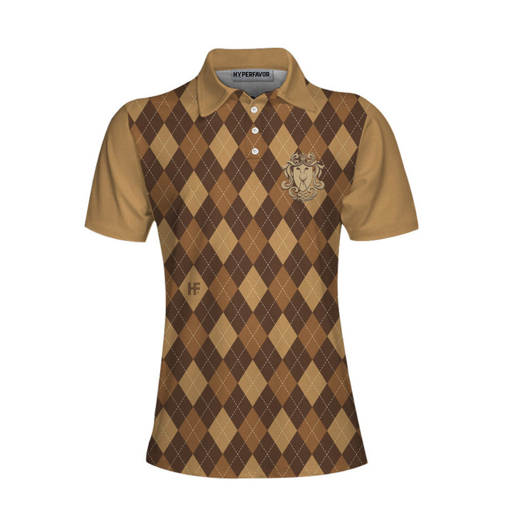 Golf Is My Favourite Season Golf Short Sleeve Women Polo Shirt Brown Argyle Pattern Golf Polo Shirt For Ladies - 1