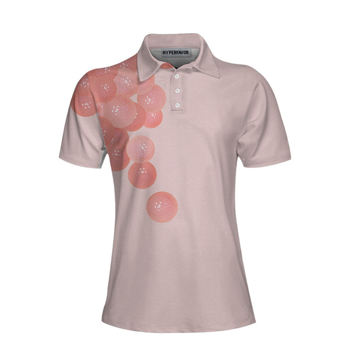Pink Golf Balls Pattern Short Sleeve Women Polo Shirt Thoughtful Golfing Shirt For Ladies Best Golf Gift - 1
