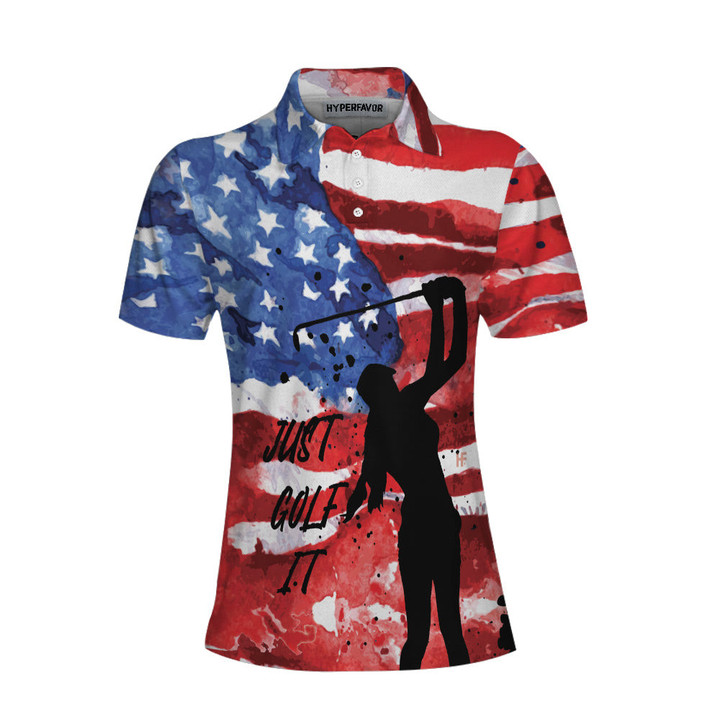 American Golfer Just Golf It V2 Short Sleeve Women Polo Shirt American Flag Golf Shirt For Ladies - 1